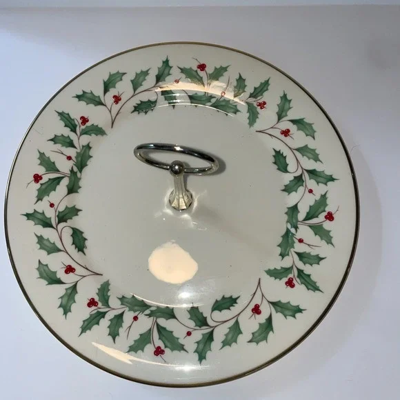 Lenox Holiday VTG Serving Plate W/Handle Cookie Made in USA 11" Round - Picture 2 of 7
